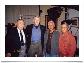 North with Ramsey, Fernando Apostol & Jose Espero during filming of "The Liberation of the Phil." Apr. 28, 2005